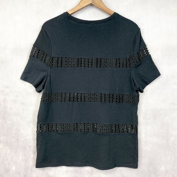 Fabletics Zarina T-Shirt Womens Large Crochet Inset Stipe Activewear Athleisure - Picture 4 of 10